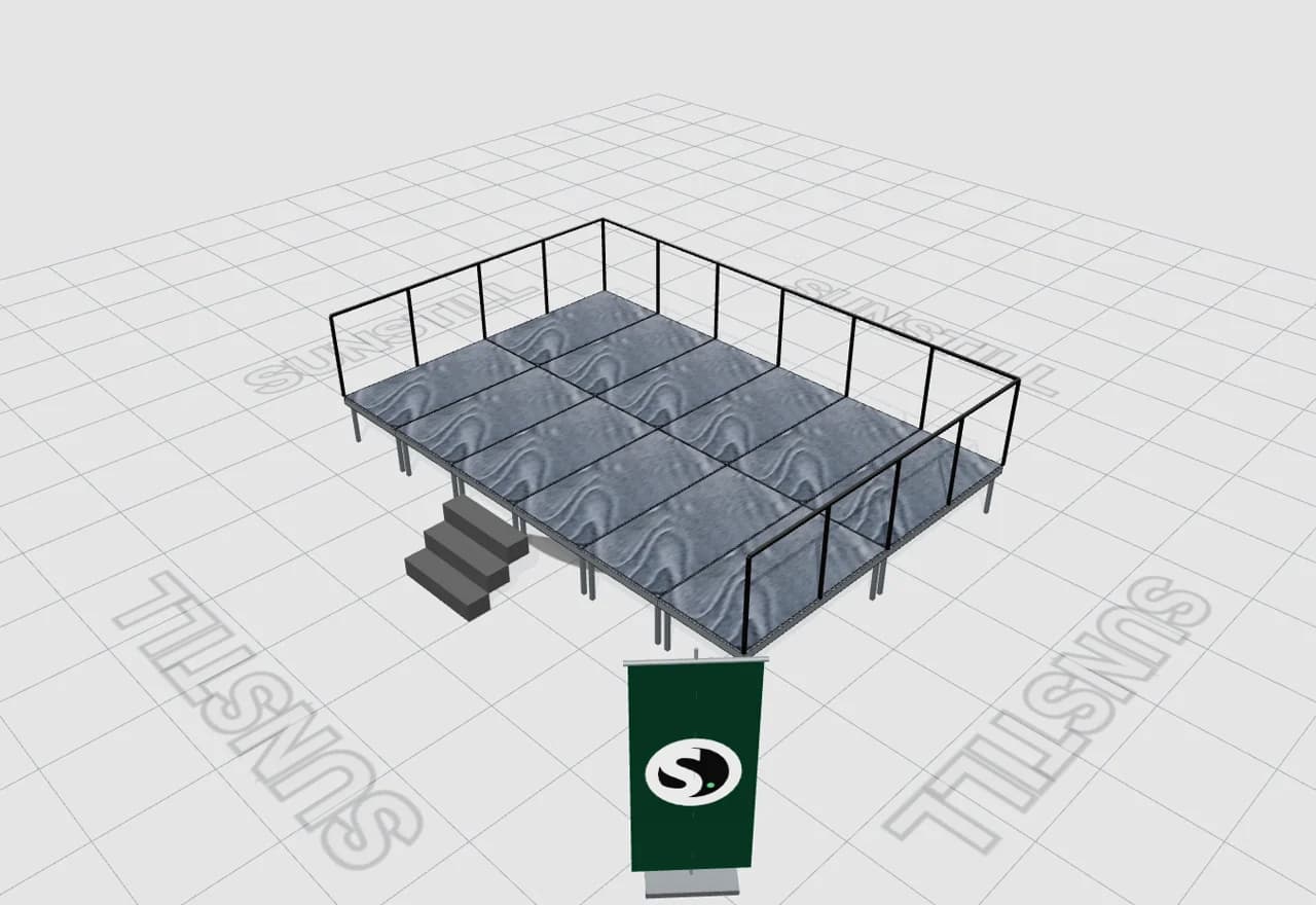 3D-render af Sunstill-scene på gittergulv i konfiguratoren